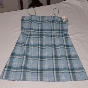Aeropostale Blue And White Plaid Spaghetti Strap Dress .Elastic In The Back .XL